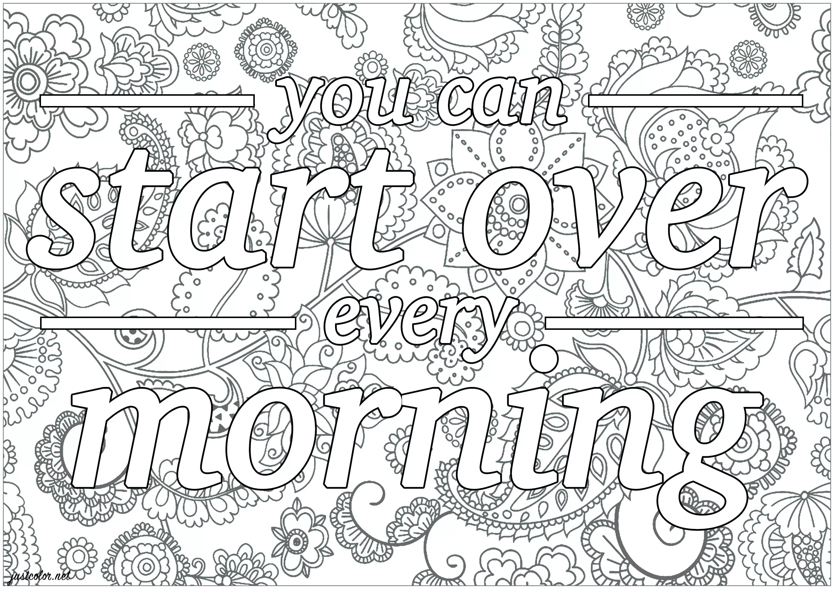 You can start over every morning (Printable Positive and inspiring quotes Coloring Page for adults)