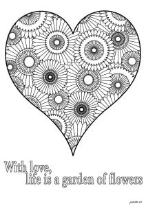 With love life is a garden of flowers (Positive and inspiring quotes Coloring Page)