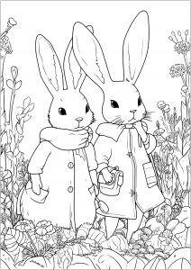 Two adventurous rabbits (Coloring Page)