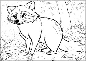 Raccoon in the forest (Coloring Page)