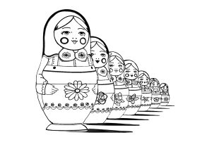 Coloring page adult russian dolls perspective