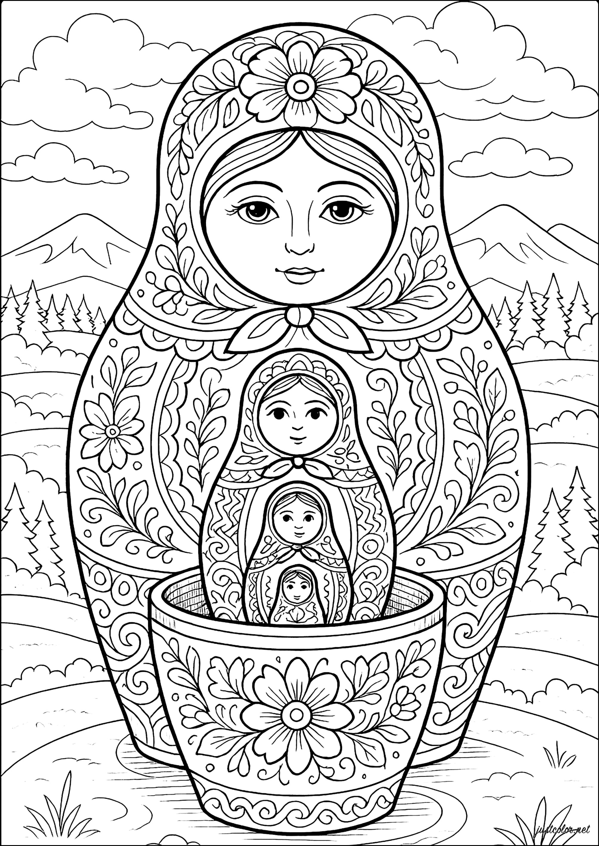 The Grand Russian Doll and its Secrets - Russian doll Coloring Pages