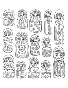 coloring-adult-cute-russian-dolls