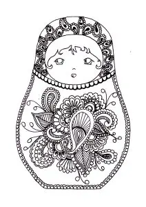 Russian nesting doll with paisley and floral patterns