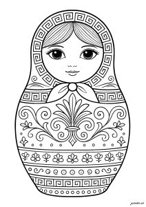 Elegant, ornate Russian doll (Coloring Page)