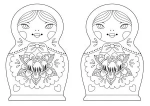 Two Russian dolls with lotus flower