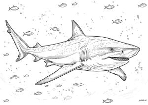 Shark and fish (Coloring Page)