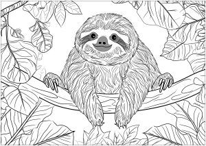 Friendly sloth, playing in a tree