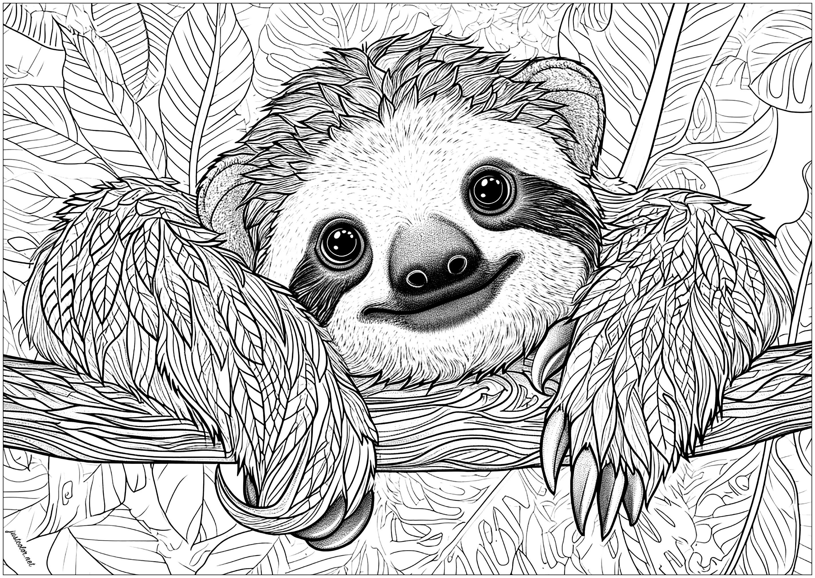 Nice smiling sloth (Printable Coloring Page for adults)