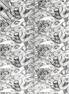 Complex drawing of snakes