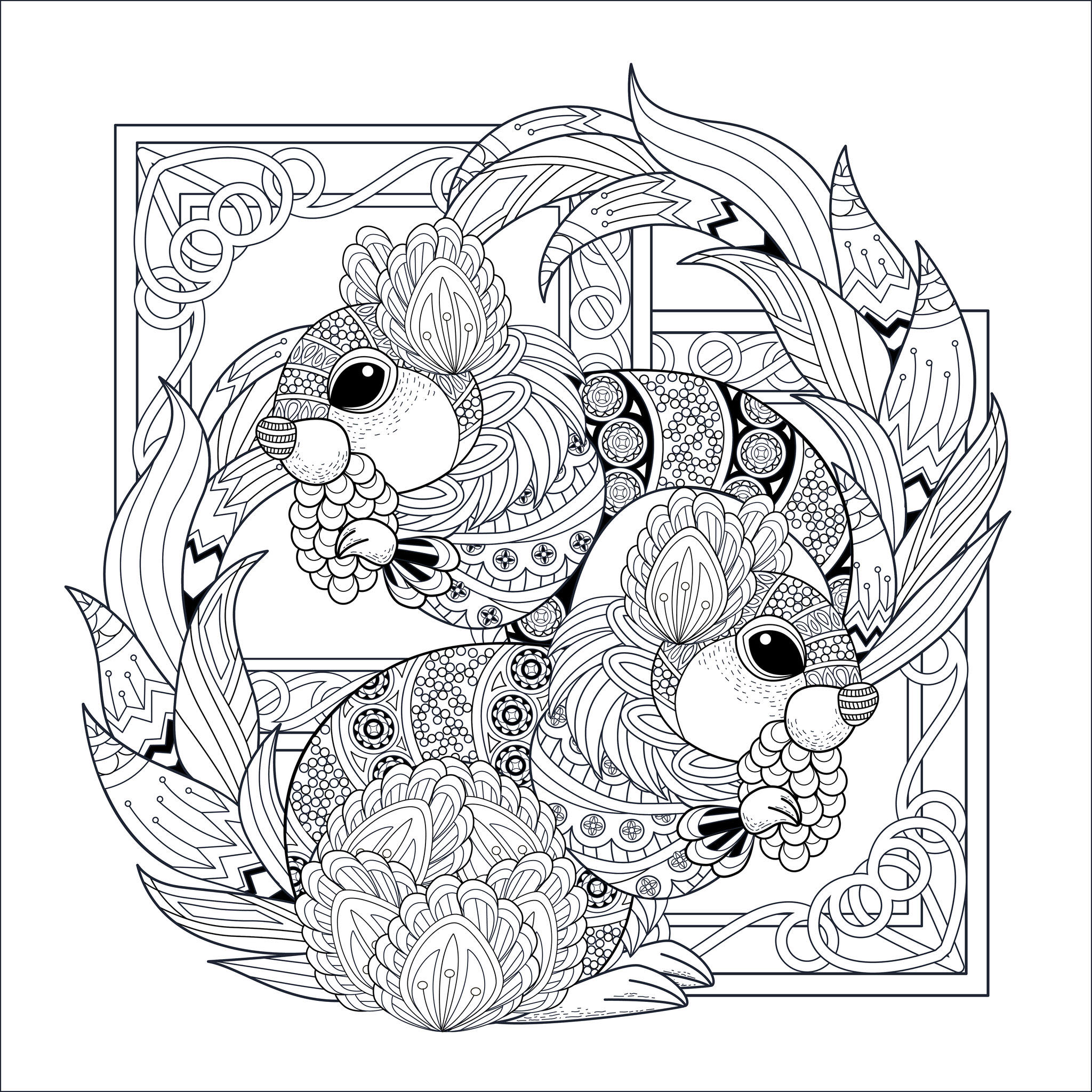 Two lovely squirrels - Squirrels & Rodents Adult Coloring Pages