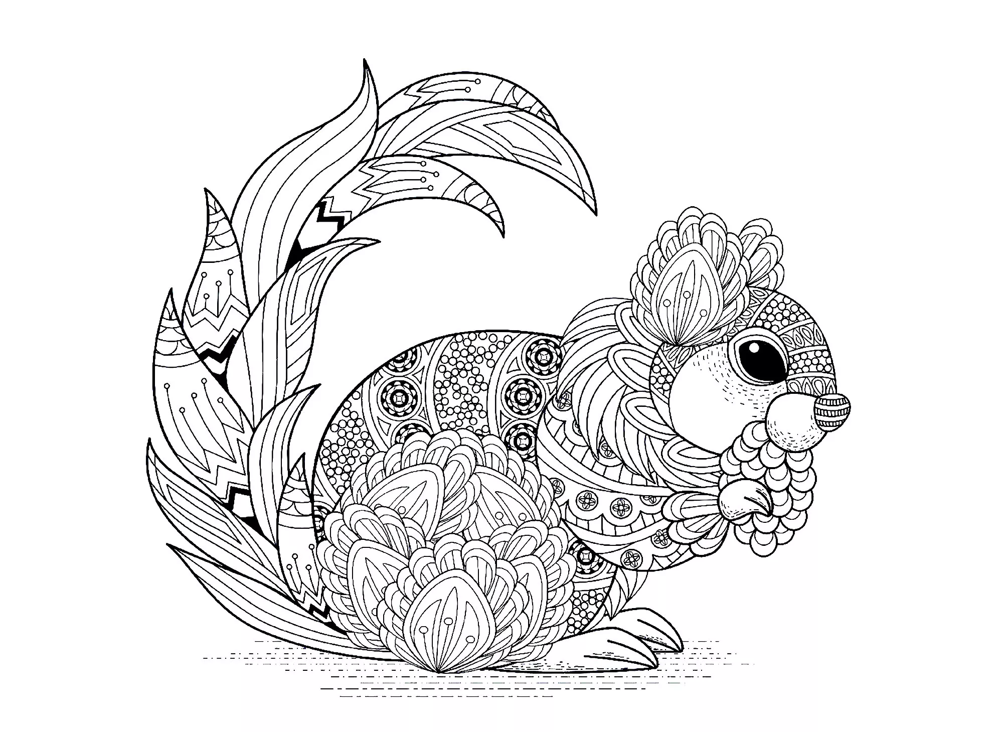 Squirrel with patterns (Printable Squirrel and Rodent Coloring Page for adults)