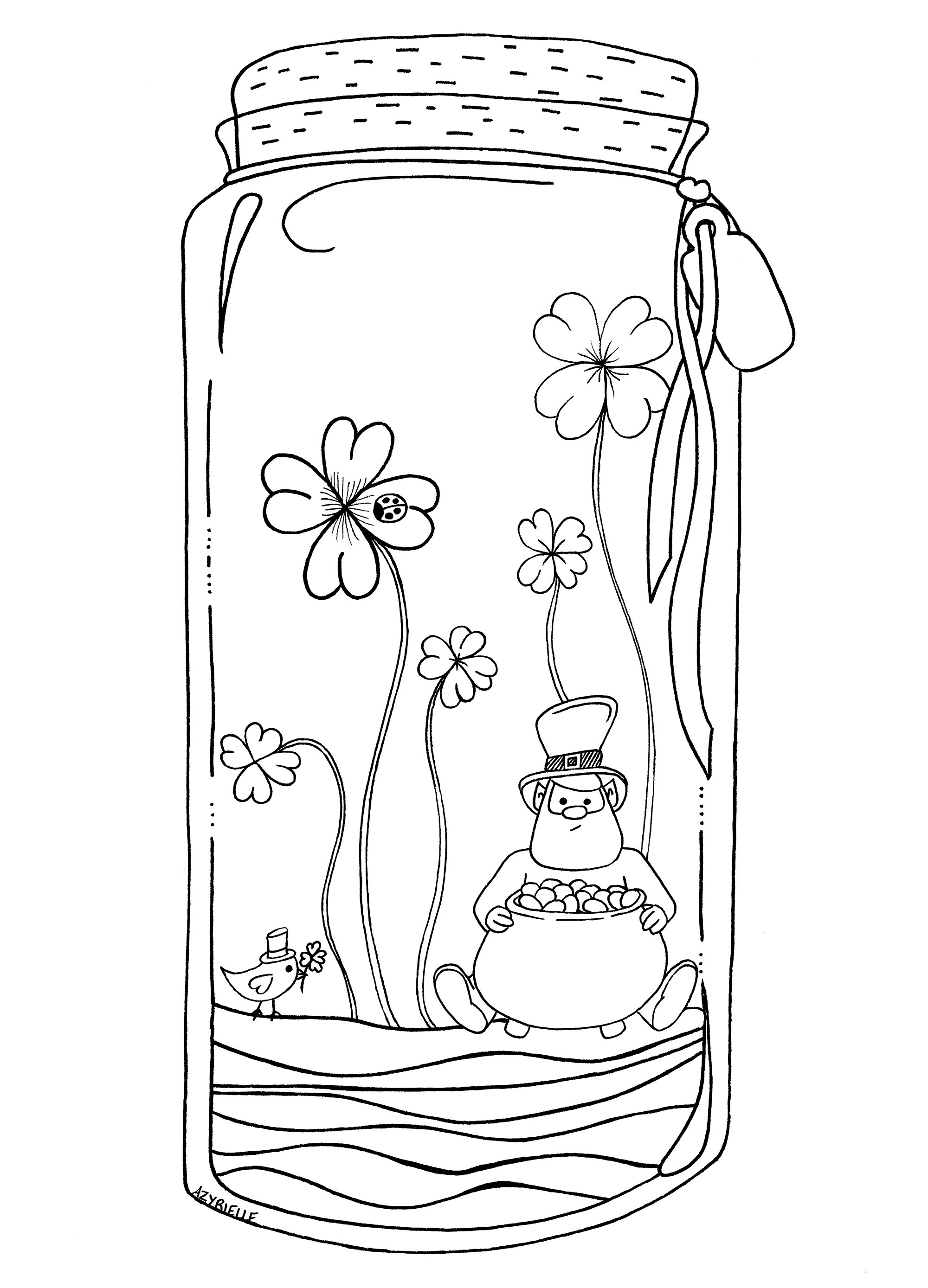 Cute and simple coloring page to celebrate Saint Patrick's Day, Artist : Azyrielle