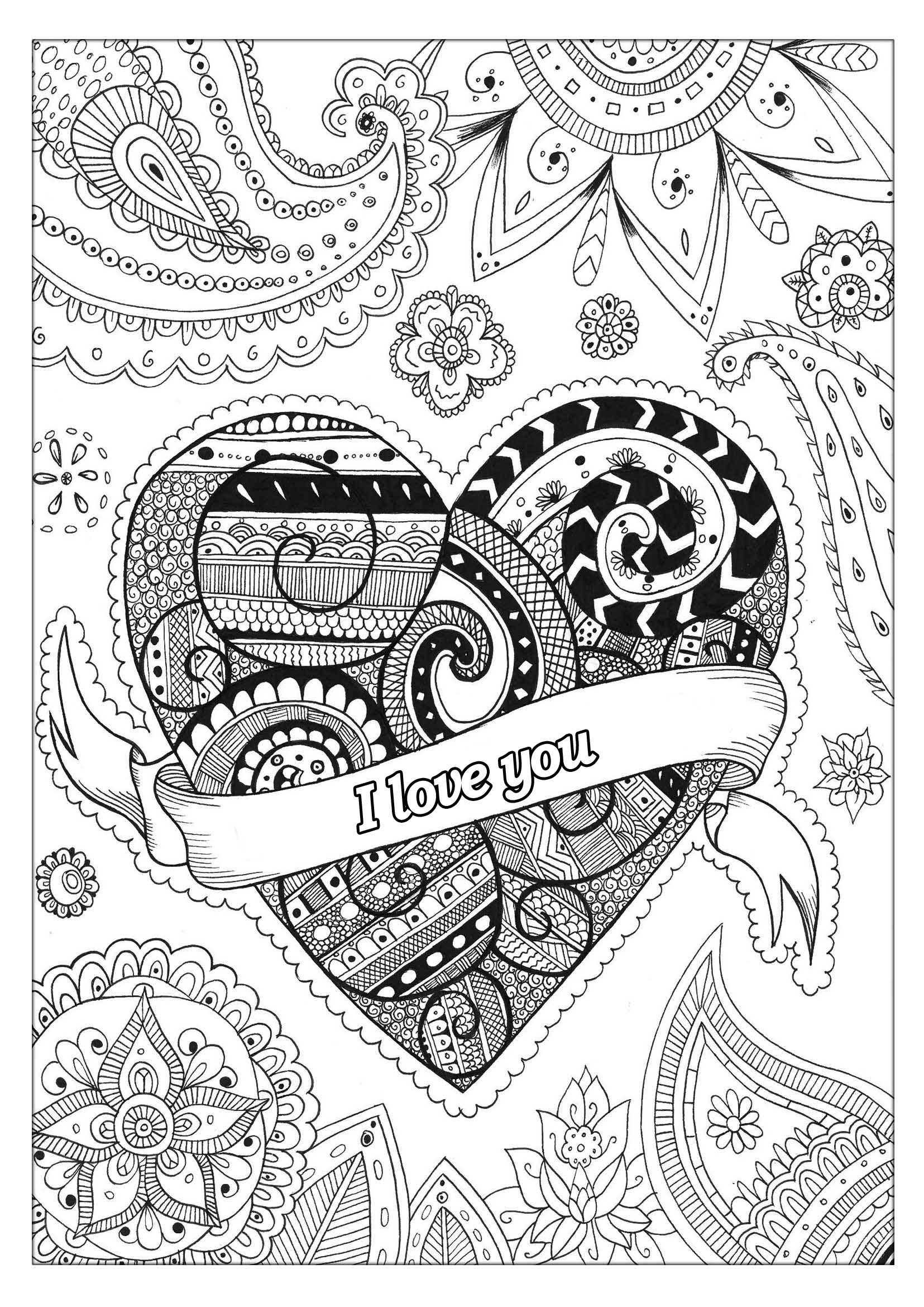 Valentine's Day coloring page - Flowers & big heart