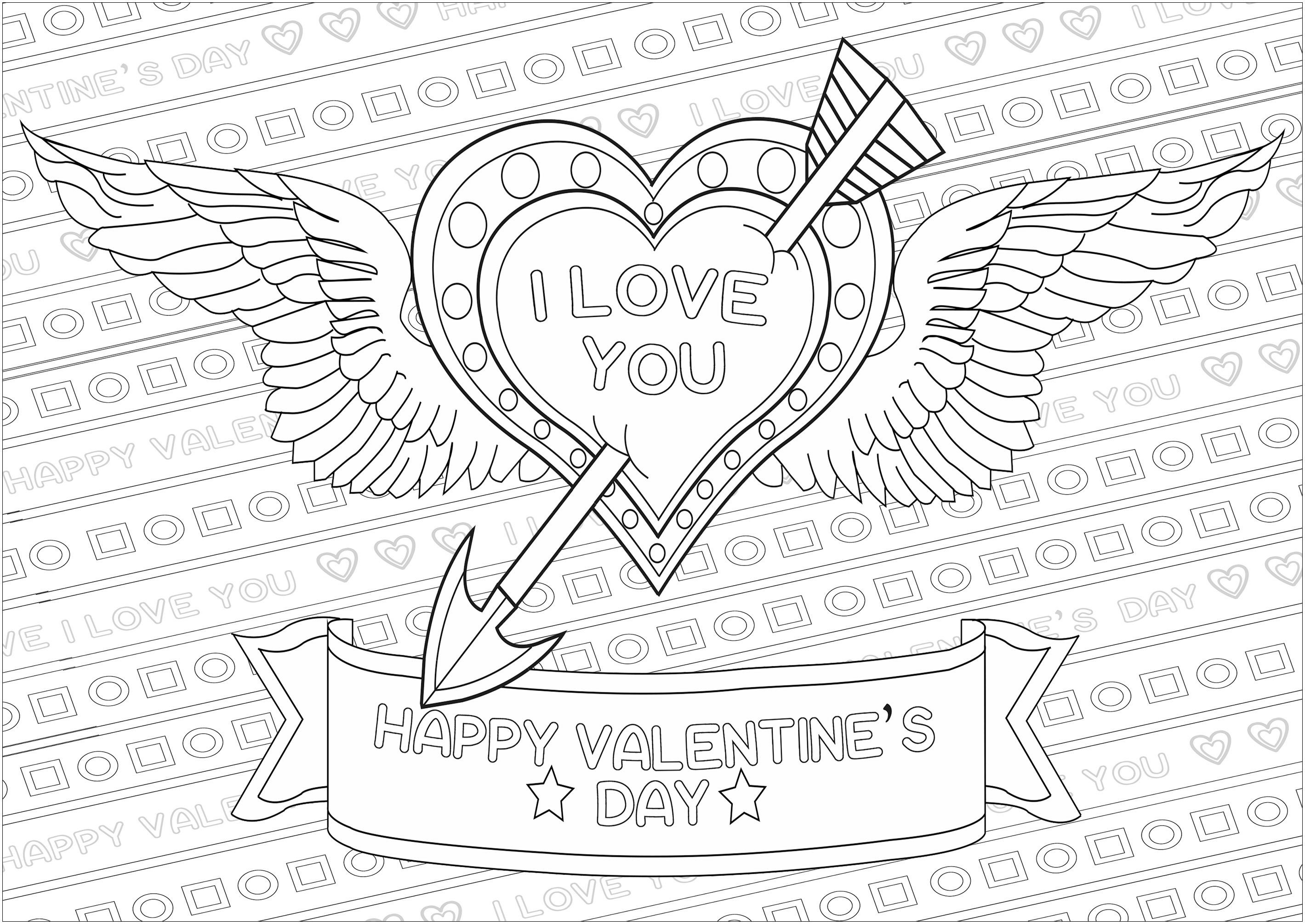 Color this lovely Valentine's Day Heart with wings, Artist : Morgan
