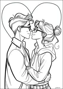 Young lovers with hearts in the background