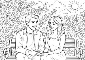 Rendezvous in a park under cherry trees