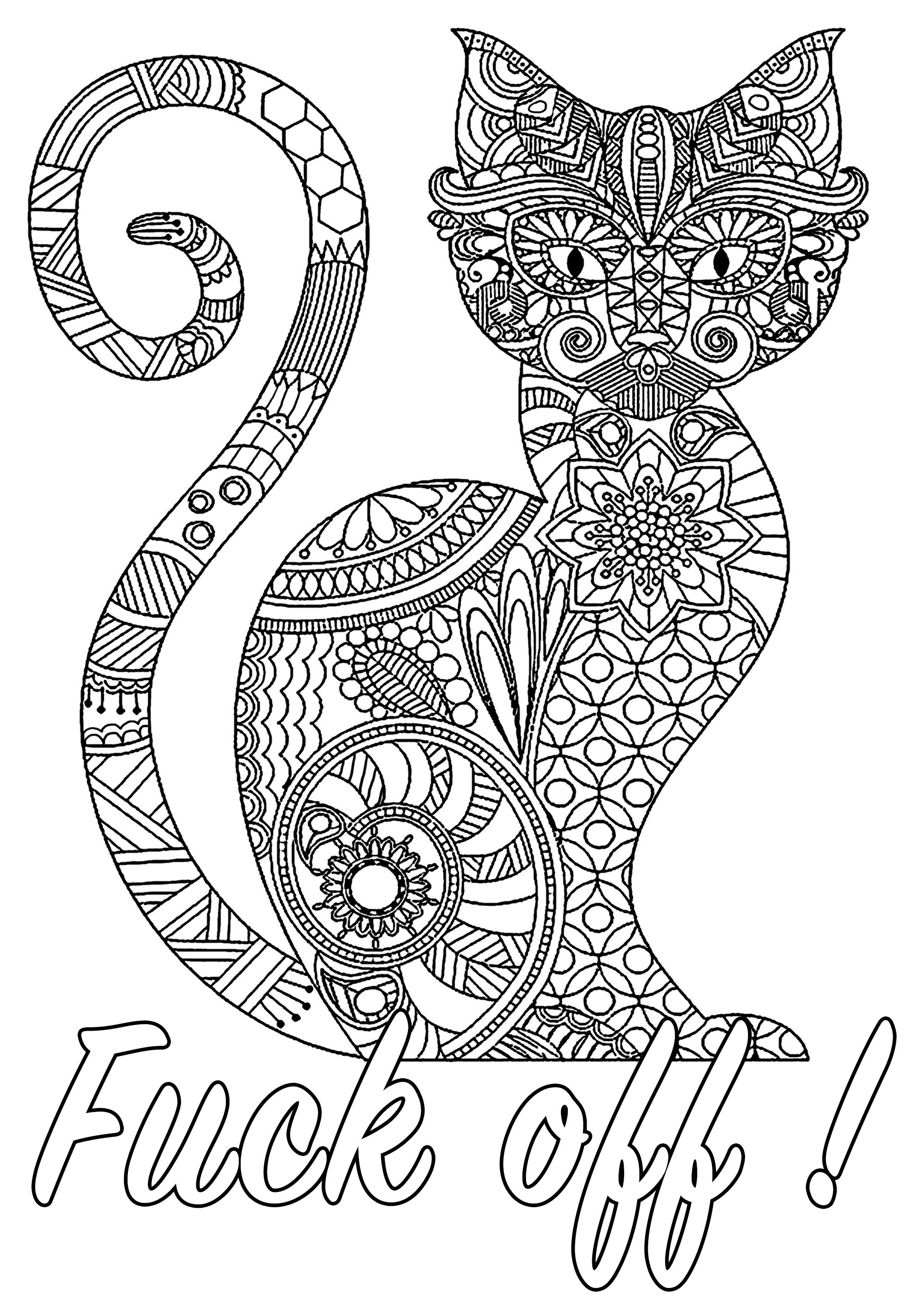 Fuck off ! : Swear word coloring page with cute cat