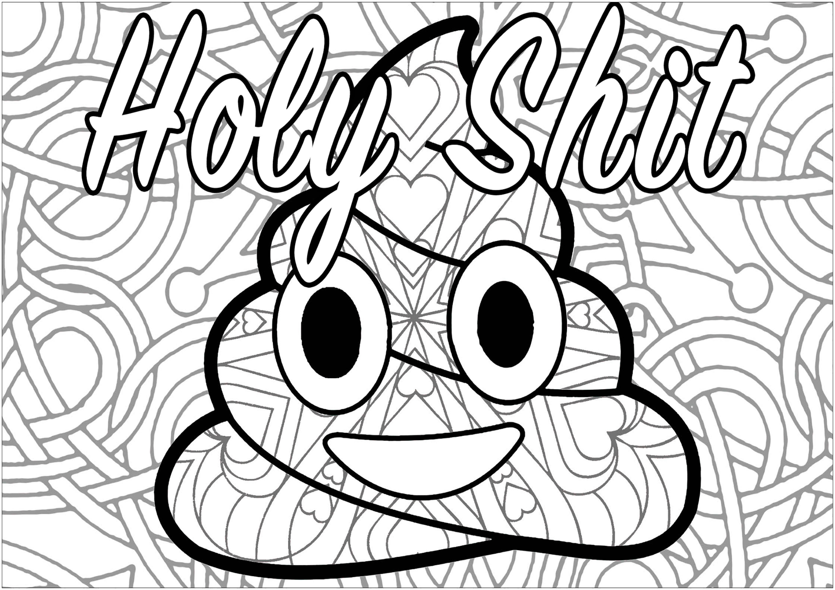 Holy Shit : Swear word coloring page with Pile of Poo emoji