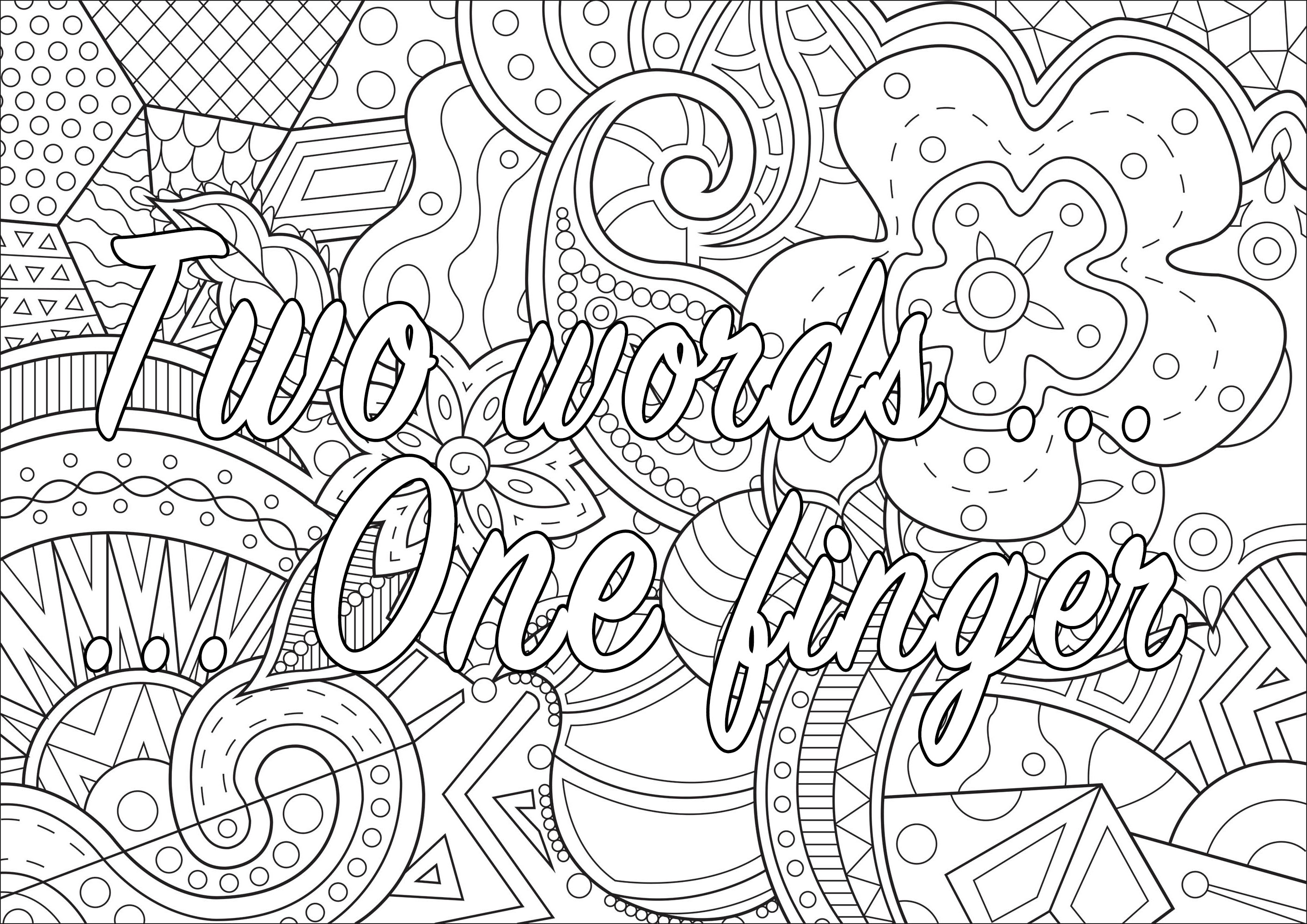 Two words ... one finger : Swear word coloring page with beautiful background