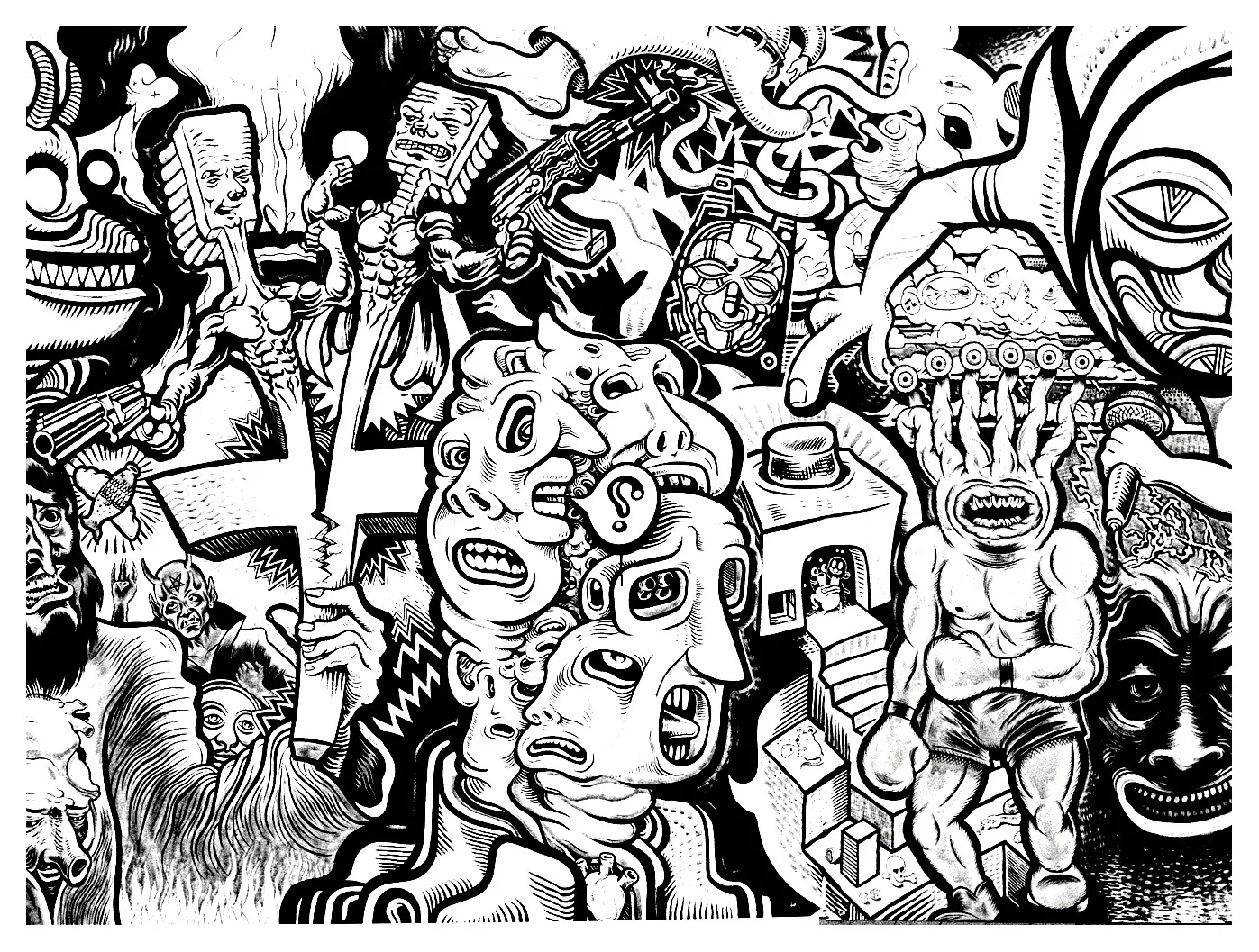 Fresco tags - 2 (Printable Graffiti and Street Art Coloring Page for adults)
