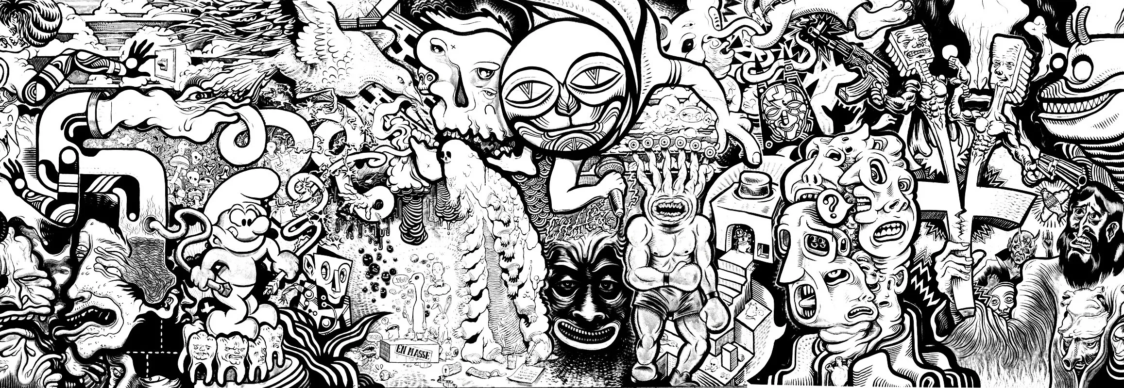 Street art : various characters (Printable Graffiti and Street Art Coloring Page for adults)