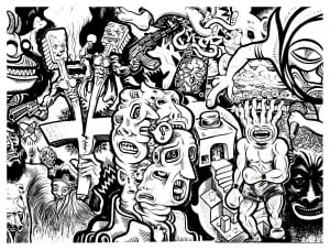 Psychadelic coloring sheet, for confirmed drawers ! (Graffiti and Street Art Coloring Page)