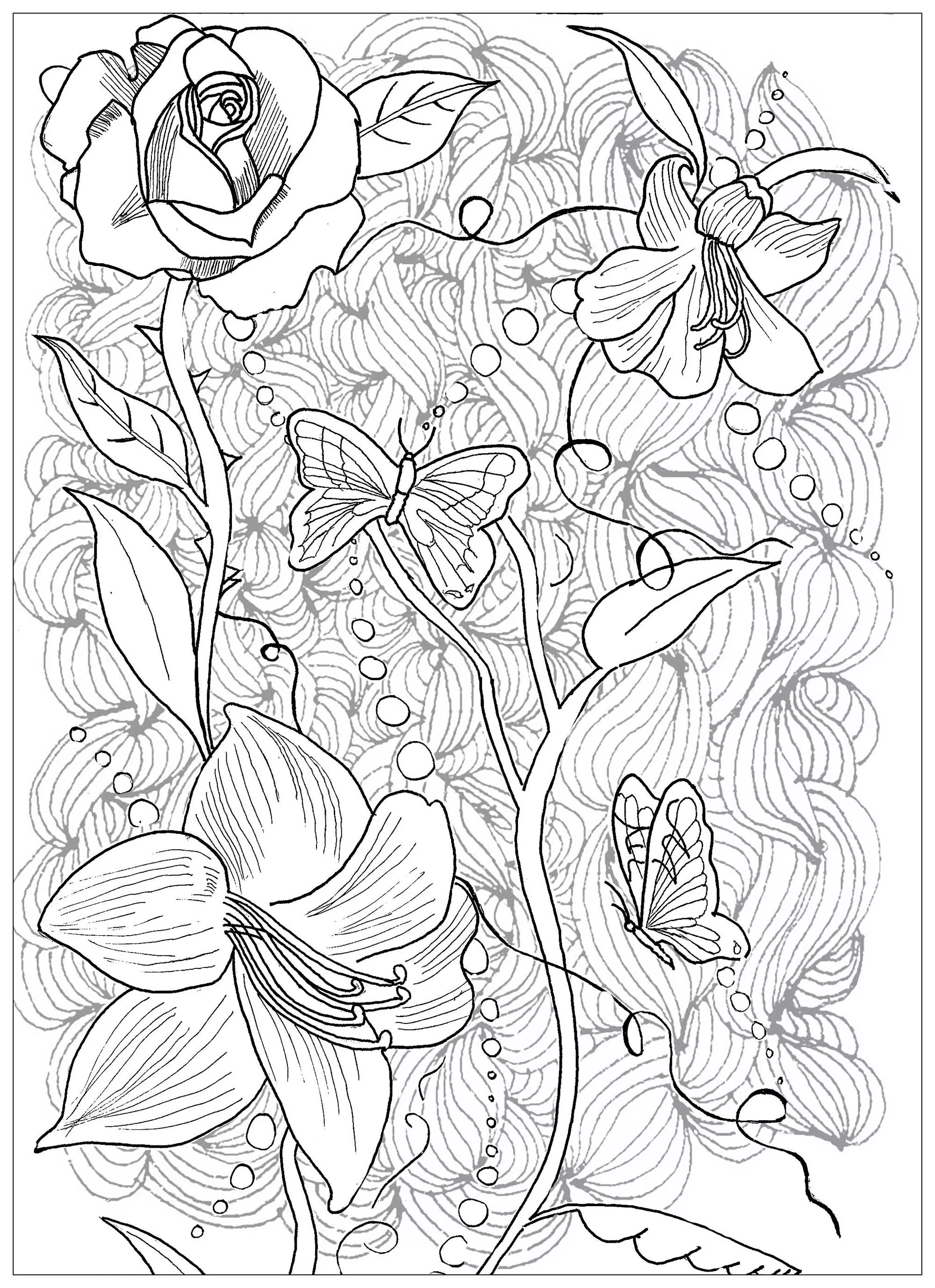 Page Tattoo Flowers Butterfly (Printable Coloring Page for adults)