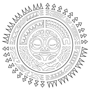 Printable Coloring Page for adults : Polynesian tattoo : The sun