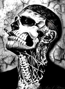 Printable Tattoo Coloring Page for adults : Rick Genest smoking