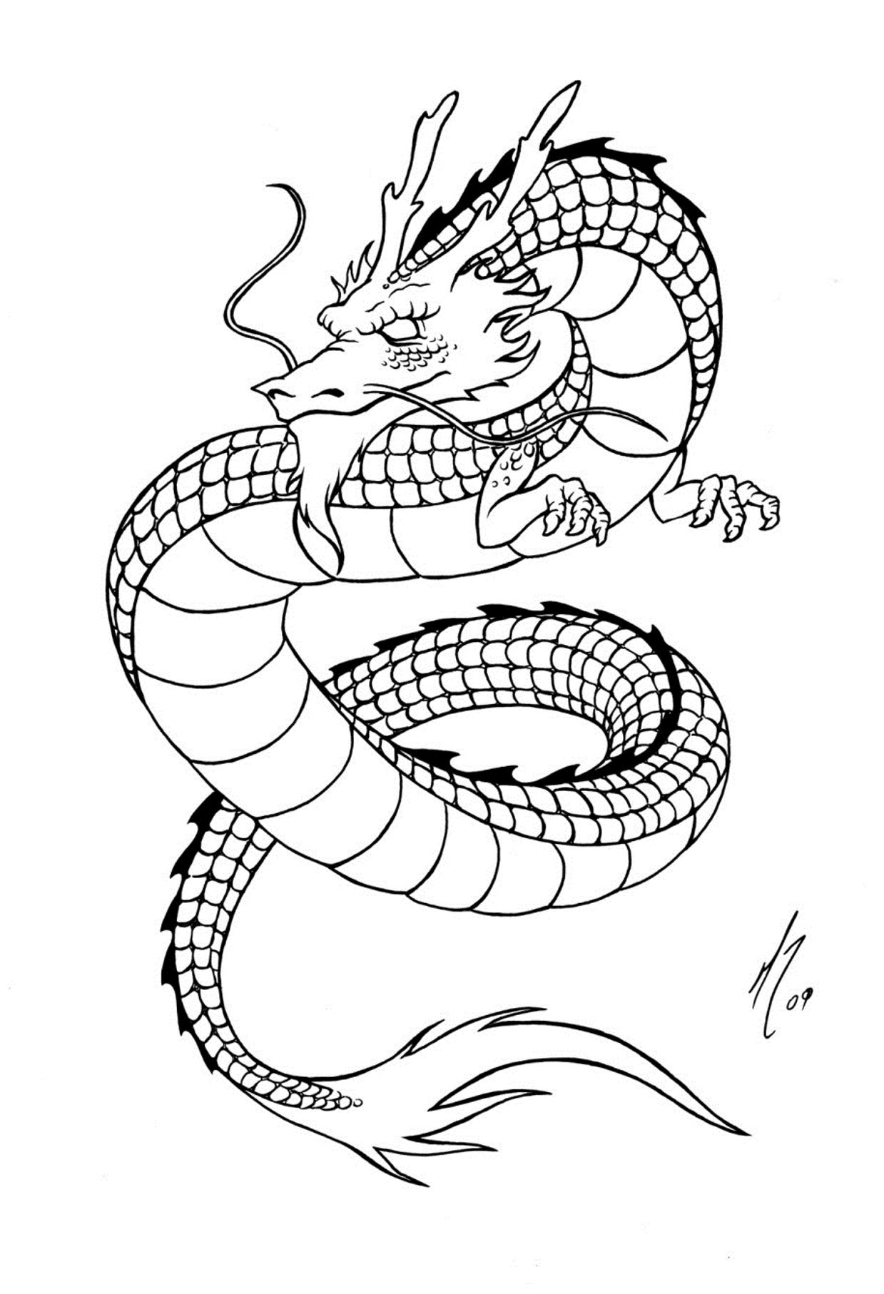 Tattoo chinese dragon - Tattoos Coloring Pages for Adults - Just Color.