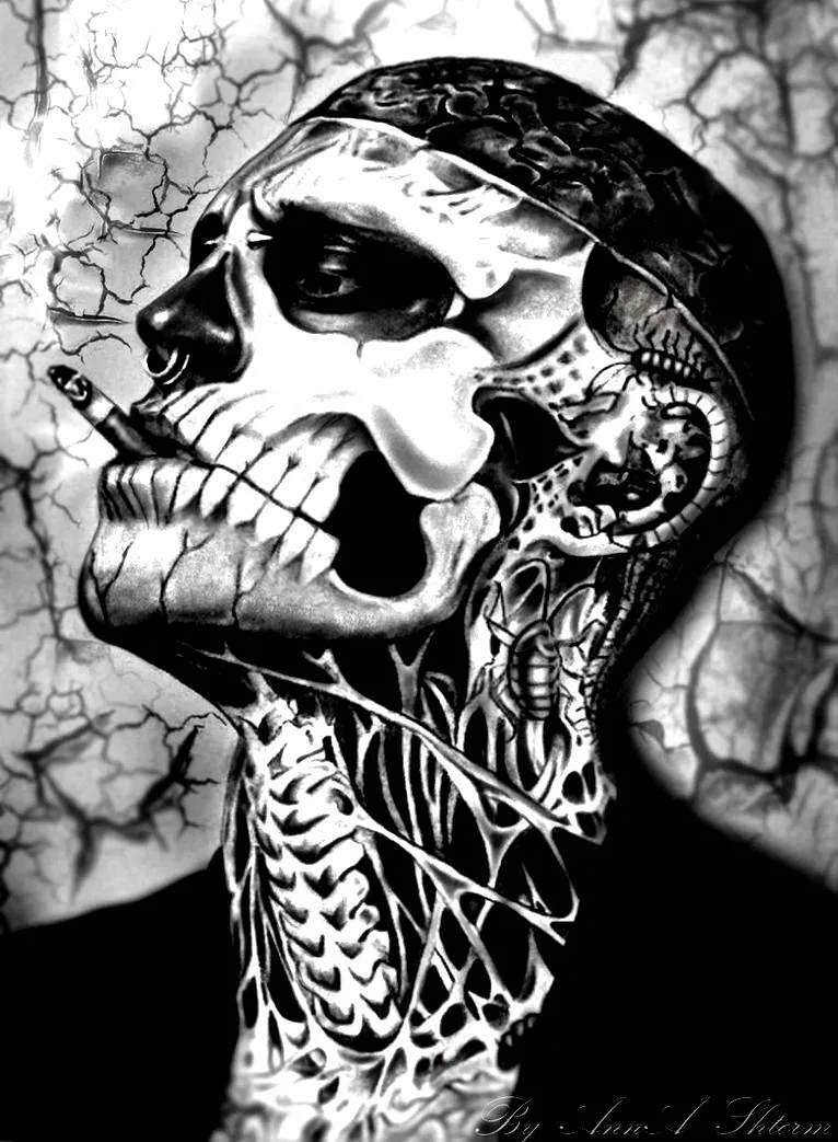 Rick Genest smoking (Printable Tattoo Coloring Page for adults)