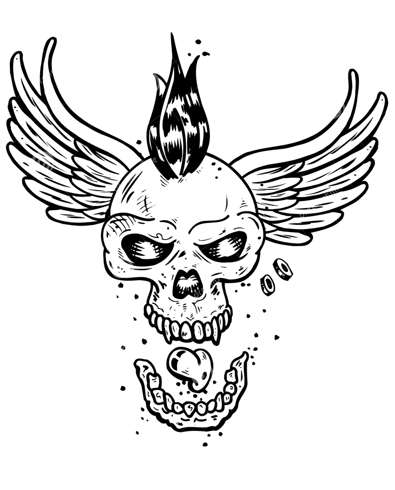 Monochromatic Bird Skull with Wings for Tattoo Design Stock Vector   Illustration of religion skeleton 210977295