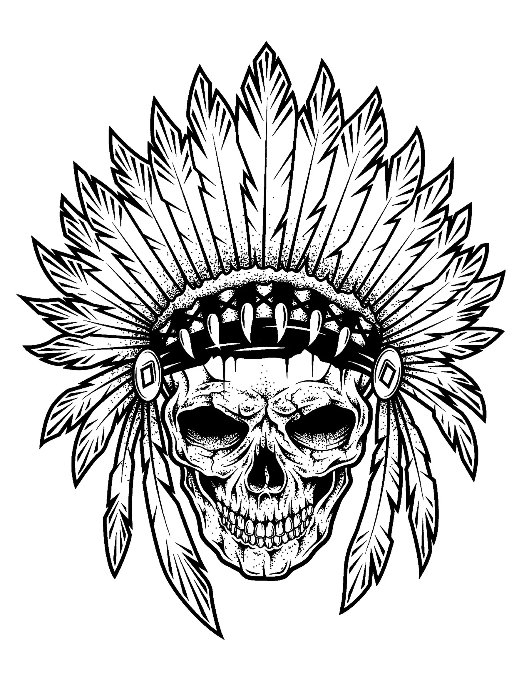 Tattoo indian chief skull (Printable Coloring Page for adults)