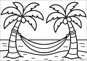 Hammock suspended between two palm trees