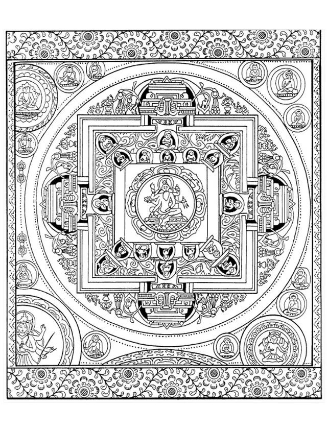 Tibetan mandala (Printable Tibet Coloring Page for adults)