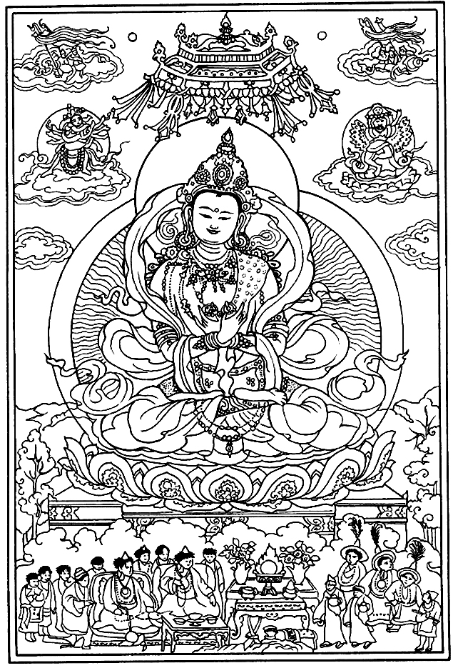 Drawing created from the representation of a God in an ancient work of Tibet