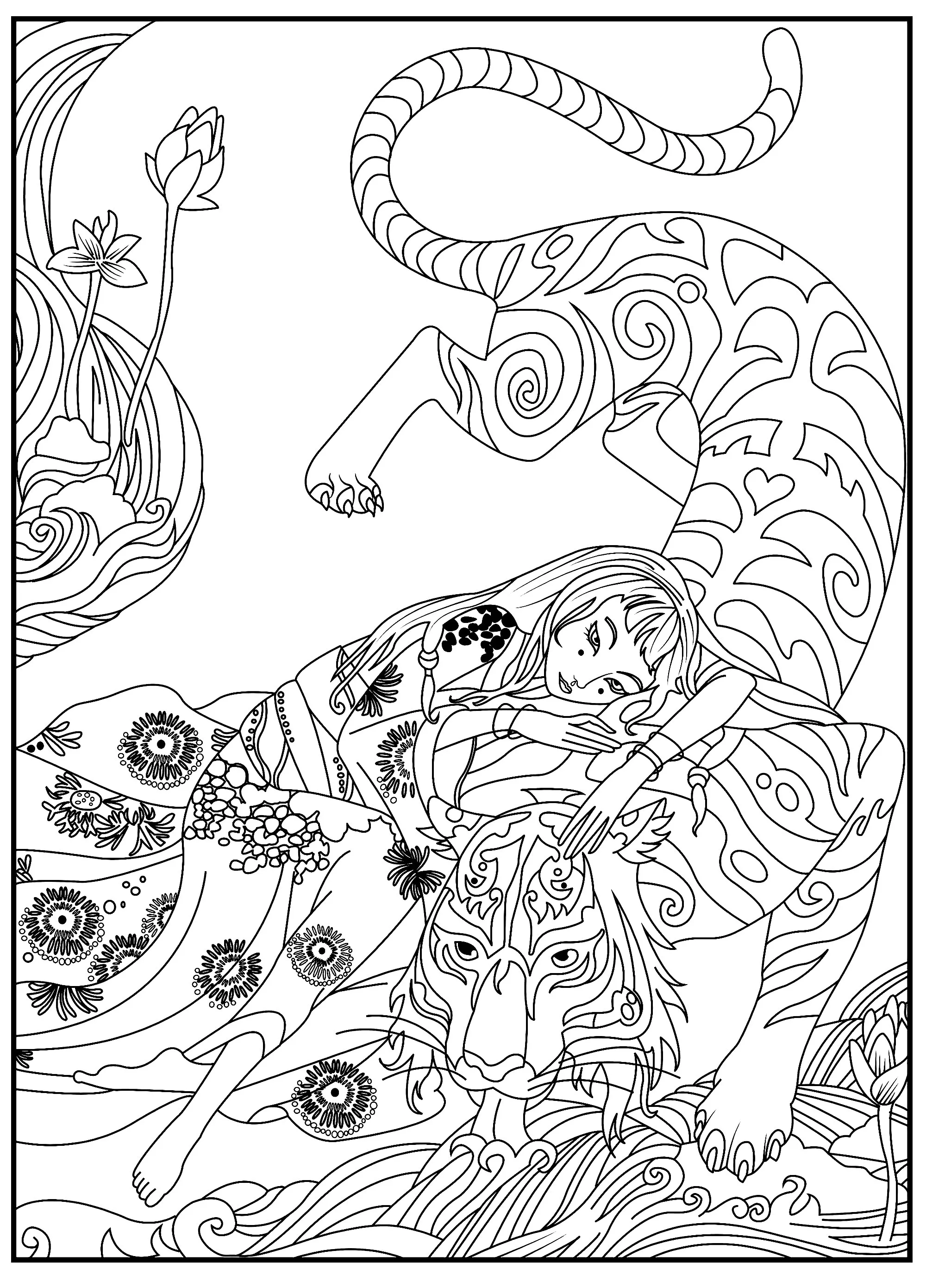 Tiger girl celine (Printable Coloring Page for adults)