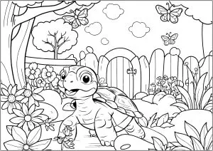 Small turtle in a pretty garden