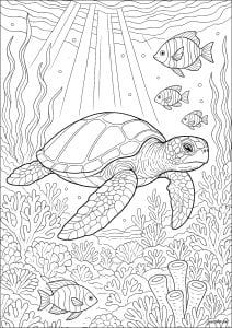 Serene exploration of a sea turtle