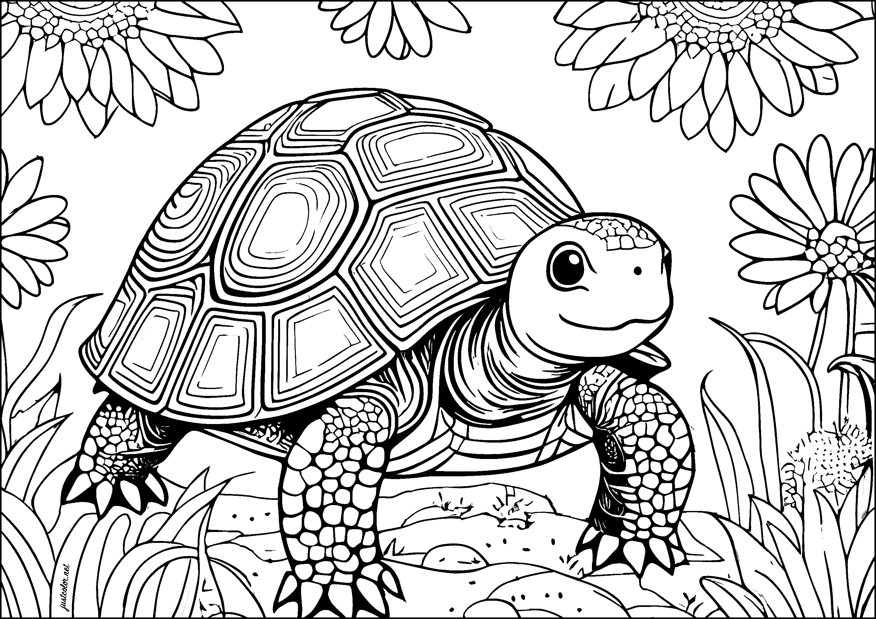 Large, pretty turtle with flowery background
