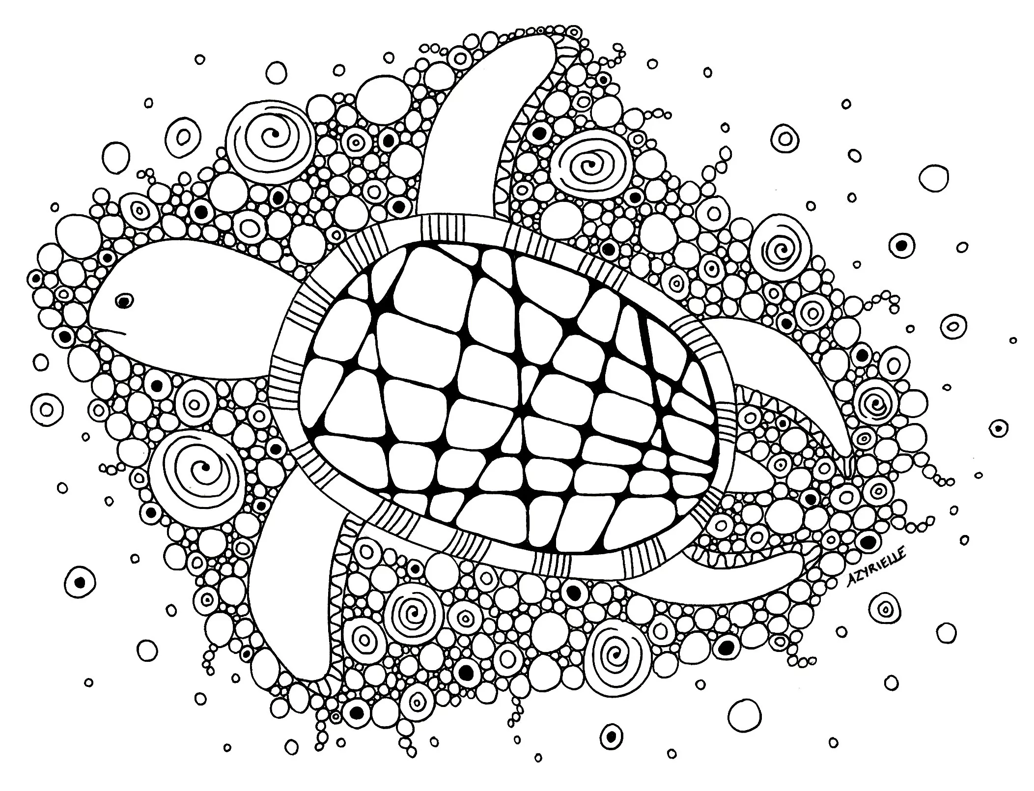 Turtle in sea (Printable Turtle and Tortoise Coloring Page for adults)