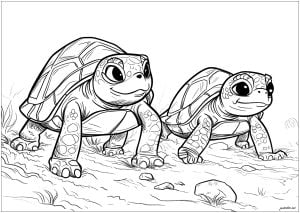 Two immobile turtles (Turtle and Tortoise Coloring Page)