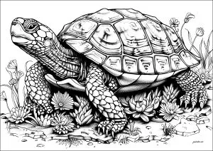Printable Turtle complex coloring sheets for adults