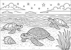 Turtles at dusk