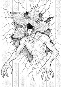 Demogorgon emerging from a wall (stranger things)