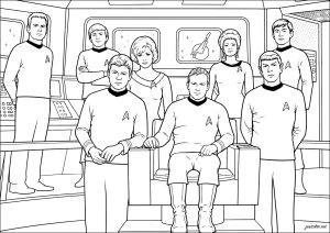 Retro Star Trek inspired space crew coloring page