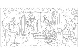 Printable TV show Coloring Page for adults : Rick and Morty : Strange characters