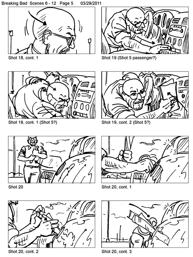 Breaking bad serie Storyboard, in black & white, to color