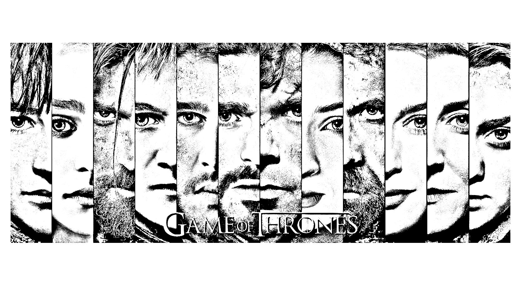 Coloring of Game Of Thrones Season 4 with several faces of the main characters. Add color to the faces of the main Game Of Thrones heroes